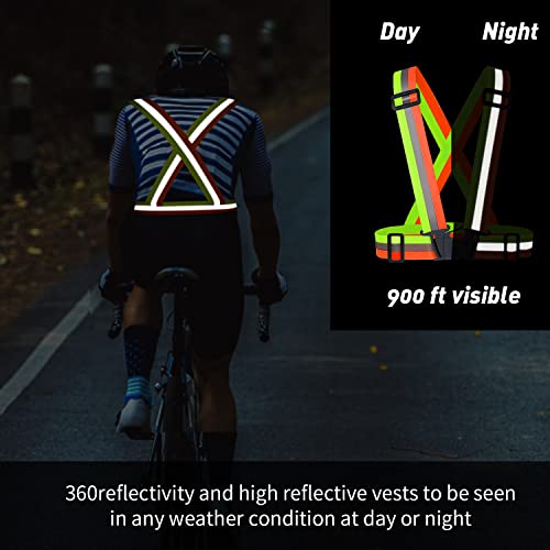 2 pcs Reflective Vest, Adjustable High Visibility Reflective Safety Straps Gear for Run, Cycling,Pet Walking - color: Green & Orange