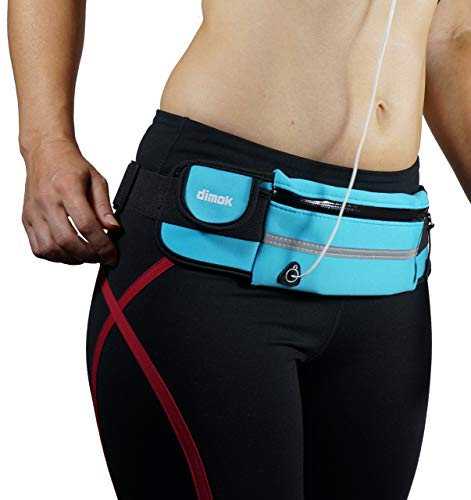 Dimok Running Belt Waist Pack - Water Resistant Runners Belt Fanny Pack for Hiking Fitness – Adjustable Running Pouch for Phones iPhone Android - color: Blue