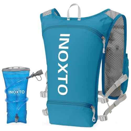 INOXTO Running Hydration Vest Backpack,Lightweight Insulated Pack with 1.5L Water Bladder Bag Daypack for Hiking Trail Running Cycling Race Marathon for Women Men - color: Blue white