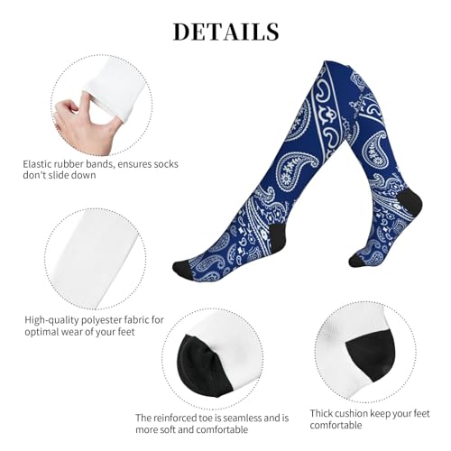 Compression Socks Women And Men For Nurses Travel Pregnancy Recovery Running Athletic - color: Blue Navy Bandanna Paisley