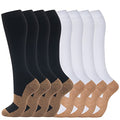 fenglaoda 8 Pairs Compression Socks for Men & Women 20-30 mmHg Knee High Nurse Pregnant Running Medical and Travel Athletic - color: 25-8 pairs-black/white/nude copper, size: Large-X-Large