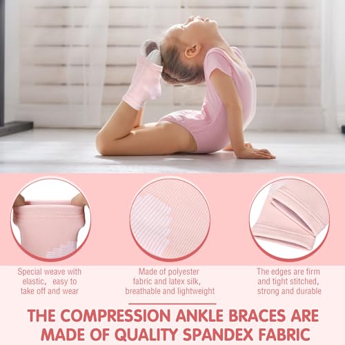 Tarpop 2 Pairs Kids Ankle Brace, Compression Sleeves, L+M, Pale Pink - color: Pale Pink, size: Medium,Large