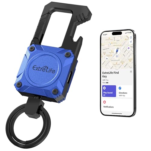 ExtreLife Keychain, Works with Apple Find My, Bottle Opener, Carabiner Car Key Chains with Gps Tracker - color: Ocean Blue