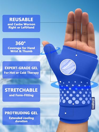 Wrist &Thumb Ice Pack Wrap-Thickened Gel for Long-Lasting Cold Compression - color: 2 Pack-blue, size: S/M