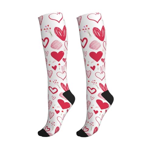 Compression Socks Knee High Support Stockings Women Men - color: Red Hearts