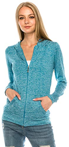 Eevee Women's Full Zip Hoodie - Lightweight Jacket Active Sweater Hooded Sweatshirt Slim Fitting Yoga Activewear - color: Act Blue, size: Small