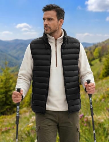 WHN Men's Puffer Vest Outerwear Lightweight Packable Sleeveless Jacket - color: Black, size: X-Large