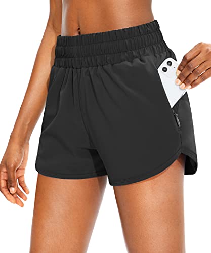 SANTINY Women's Athletic Running Shorts with Zipper Pockets - color: Black, size: Small