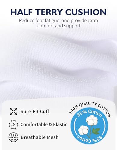 CLOSEMATE Mens Athletic Ankle Socks Cushioned Cotton 7 Pairs - color: 7white, size: 12-15
