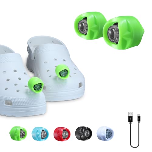 RAHAN Rechargeable Flashlights Compatible with Croc,2 PCs Flashlights Attachment for Shoe, LED Clogs Light with 3 Light Modes for Dog Walking, Camping, Running, Suitable for Adults Kids, Green - color: Green