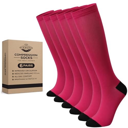 Diamond Star 6 Pairs Compression Socks for Men & Women, Knee High Socks - color: 6 Pairs Magenta