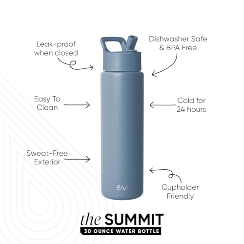 Simple Modern Insulated Water Bottle with Straw | 30oz | Blue - color: Blue Dune (Pack of 1), style: 30oz
