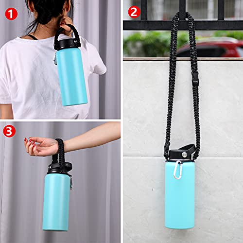 Wongeto Paracord Handle Carrier Holder with Shoulder Strap,Compatible with Hydro Flask Wide Mouth Water Bottles - color: Black 1