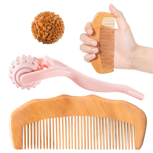 SIMPOR 3-in-1 Labor Comb Set with Handheld Massage Roller & Acupressure Ball, Wooden Birth Comb, Natural Labor and Delivery Essentials for Back Tension, Pregnancy & New Mom Gifts