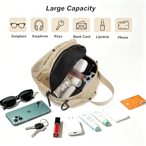 Water Bottle Carrier Bag with Strap, Water Bottle Holder Crossbody Backpack Handbags for Women Men for Hiking - color: Khaki