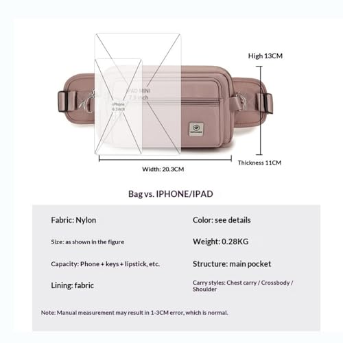 Fanny Pack for Women, Fashion Crossbody Waist Bag with 5 Zipper Pockets, Lightweight Adjustable Strap Chest Bag for Travel Hiking Running (Light pink) - color: Light pink