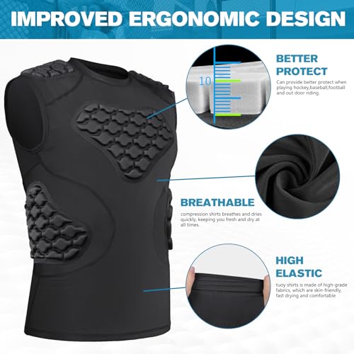Men's Padded Compression Shirt - Football Rib Protector with EVA Foam Padding, Chest & Back Protection for Football, Rugby, Basketball, Baseball Breathable Impact Dispersion - size: X-Large