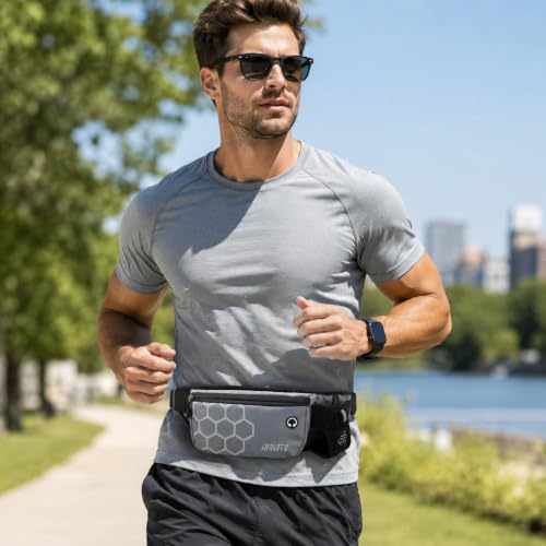 Running Waist Bag with Water Bottle Holder, Sports Belt Bag for Phone, Keys and Hiking Fitness Outdoor Travel (Grey) - color: Grey