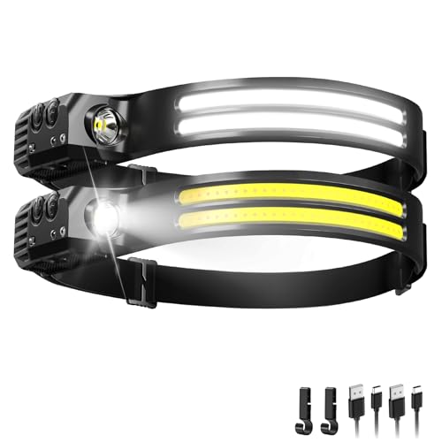 Rechargeable Headlamps 2 Pack, LED Headlight 230° Ultra Wide Beam, 6 Modes Waterproof Head Lamp, Hands-Free Forehead Light for Camping, Hiking, Running, Outdoor Gear