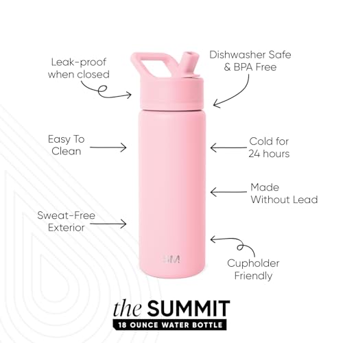 Simple Modern Insulated Water Bottle with Straw | 18oz | Pink - color: Blush (Pack of 1), style: 18oz