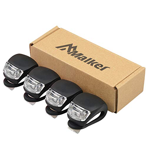 Malker Bicycle Light Front and Rear Silicone LED Bike Light Set - Bike Headlight and Taillight,Waterproof & Safety Road,Mountain Bike Lights,Batteries Included - color: 4pcs Black, size: 4 lights