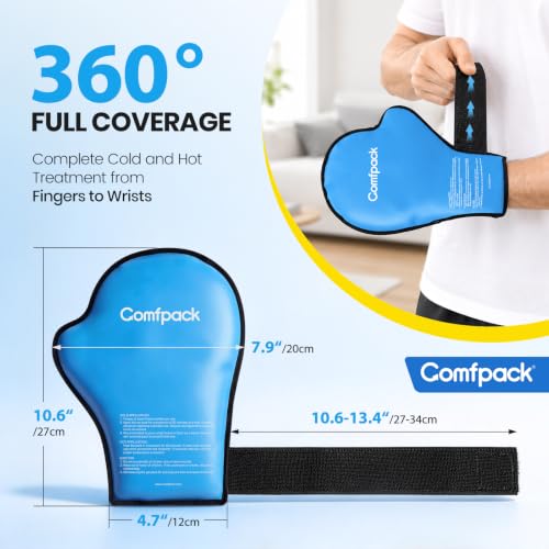 Comfpack Hand Ice Pack for Pain Relief, Full Hot Cold Therapy Gloves 2 Pack