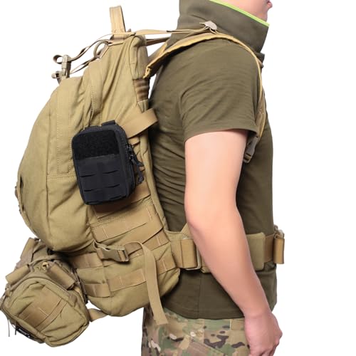 Azarxis Tactical Mini Belt Pouches, Multi-Purpose Small Battery Case Compact Utility EDC Card Slot Holder Waist Bags Military Molle Pack Sundries Storage Pack - color: #05 Black