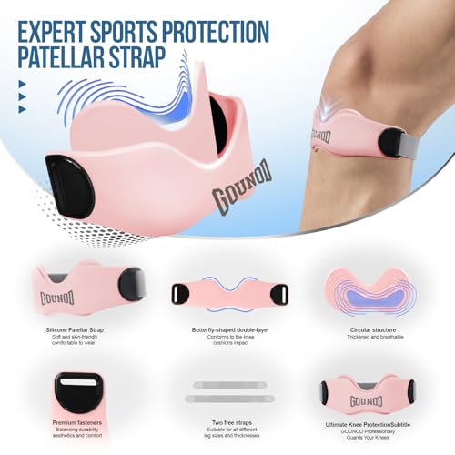 GOUNOD Patellar Tendon Support Strap 2 Pack,Silicone Knee Strap for Knee Pain Relief,Patella Band for Basketball, Jumpers Knee, Tendonitis, Running, Hiking, Soccer, Osgood Schlatter (Pink) - color: Pink