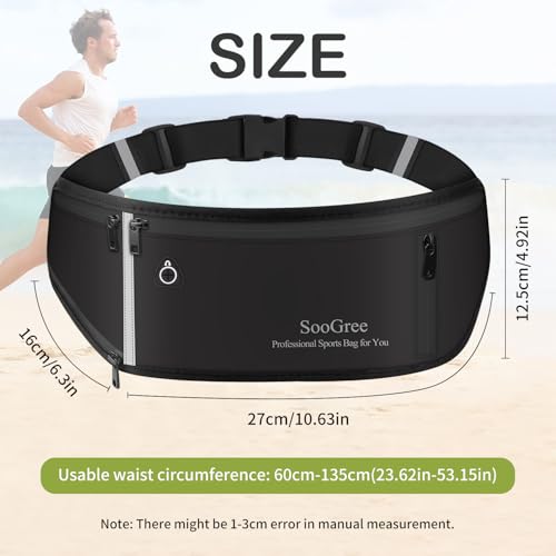 SooGree Slim Running Belt Fanny Pack, Resistant Waist Pack Money Belt Bag for Hiking Cycling Workout, Gym Phone Holder with Adjustable Strap (Black) - color: Black