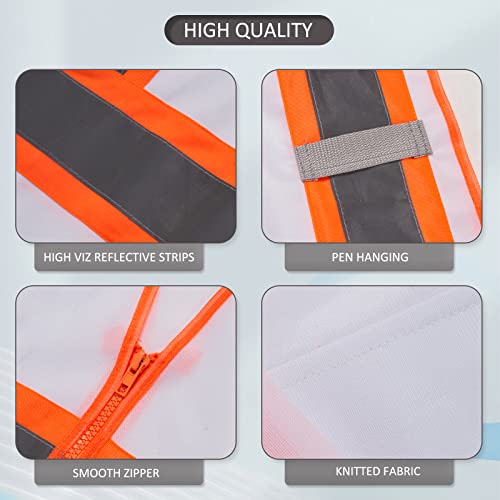High Visibility Reflective Safety Vest with Zipper and Pockets White,M - color: White, size: Medium