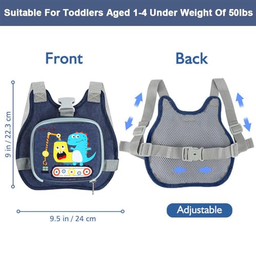Accmor Toddler Harness Leash+ Reflective Anti Lost Wrist Link, Cute Dinosaur Kids Harness with Leash, Collapsible Child Leash Baby Boys Walking Wristband Assistant Strap Belt for Outdoor Travel - color: Navy Blue/Crane Dinosaur