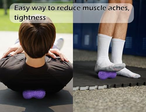 Peanut Shape PVC Hard Spiky Massage Ball Trigger Point Deep Tissue Massaging Hand Foot Massager Roller Ball Tension Muscle Relax - 2 Pack, Purple (Purple)