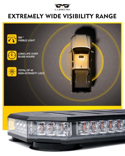 LUMENIX 42 LED Roof Top Strobe Beacon Light Bar Hazard Warning Emergency Flashing Plow Lights with Controller for Construction Vehicles Tow Trucks Postal Cars Snowplow Amber White (Patent Design) - color: White Amber