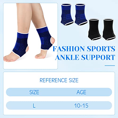 Haysandy 4 Pcs Kids Ankle Brace Support, Black, Dark Blue, 10-15 Years - color: Black, Dark Blue, size: 10-15 Years