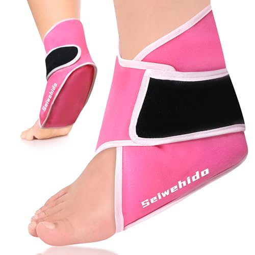 Ankle Ice Pack Wrap, Gel Hot Cold Compress for Heel Swelling Pain Relief - color: Pink-1 Pack, size: Standard
