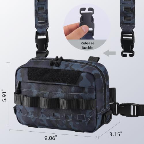 Outdoor Chest Bag for Men, Water-Resistant Fishing Chest Pack, Tactical Vest for Running, Cycling, Hiking - color: Blue Camo