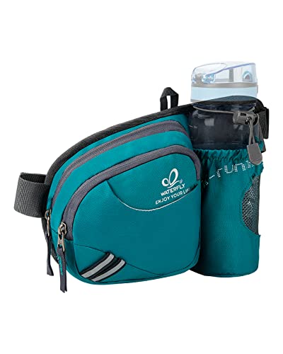 WATERFLY Fanny Pack Waist Bag: Waist Pack for Women Men with Water Bottle Holder Hiking Fanny Pack for Running Walking DogWalking Travel Cycling - color: Turquoise