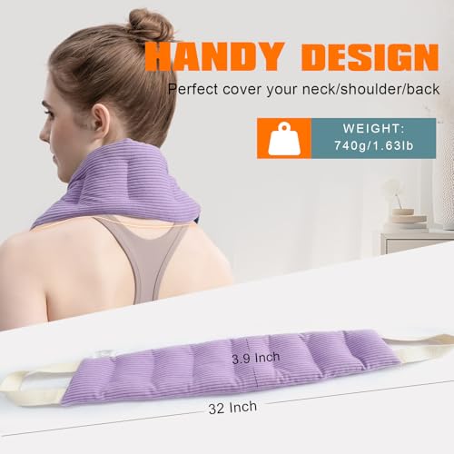 uncn Heating Pad for Neck and Shoulders and Back Moist Small Microwavable Neck Wrap Warmer Weighted Heat Wrap Microwave Heatable Rice Beanbag Cervical Hot Pack Lavender Scented 1.5Pounds - color: Purple