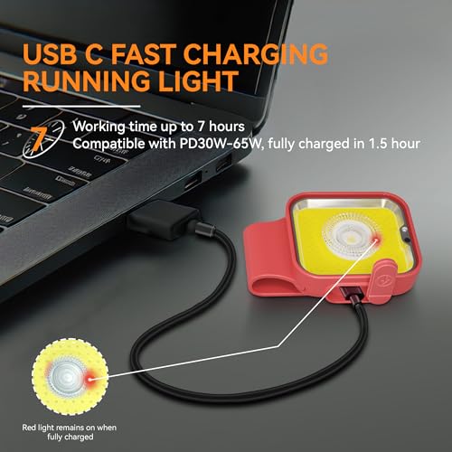 Yls Running Lights for Runners, Rechargeable Clip on Light with 12 Lighting Modes, LED Night Safety-Light for Walking, Camping, Hiking, Jogging, Outdoor Adventure, Red - color: Garnet Red