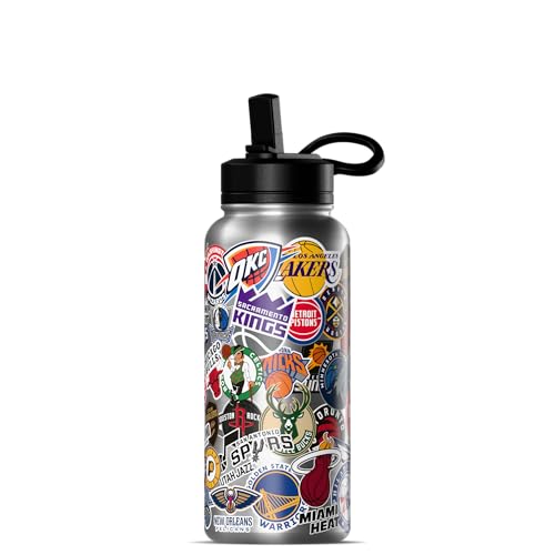 Hydrapeak NBA Officially Licensed All-Team Sticker Print Logo 32oz Insulated Water Bottle with Straw Lid and Handle, Stainless Steel Bottle, Great for Fans of All Ages - color: NBA Current, size: 32 Ounces