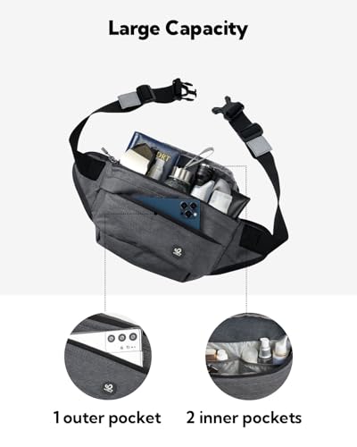 WATERFLY Running Belt Fanny Pack: Runner Marathon Jogging Waist Pack Sport Workout Exercise Fitness Phone Holder Belt for Men Women Jogger Slim Waistband Black - color: Heather Gray