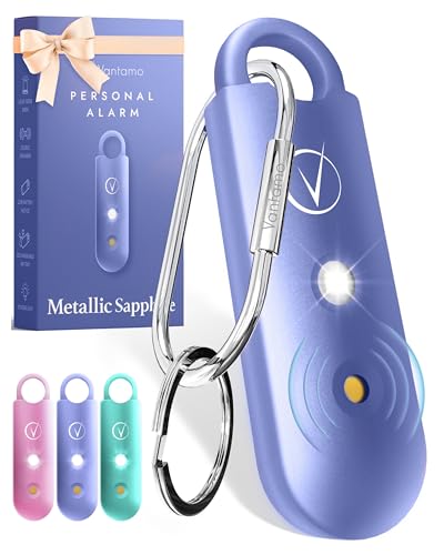 Vantamo Personal Alarm for Self Defense with Low Battery Notice, Strobe Light & Extra Loud 130 dB Double Speakers Safety Keychain Set for Women, Rechargeable Panic Button for Womens Self Defense - color: Metallic Sapphire