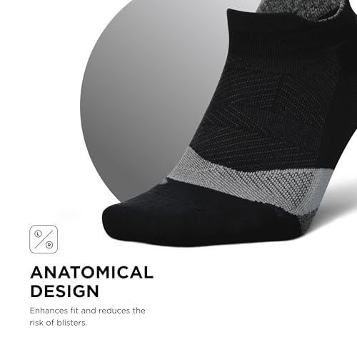 Feetures Elite Light Cushion No Show Tab Sock Wave - color: New Black (3 Pair), size: Large