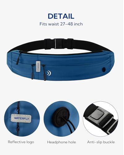 WATERFLY Running Belt Fanny Pack:Phone Holder Belt for Men Women - color: Dark Blue