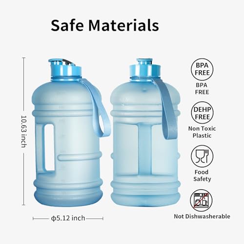 TOOFEEL 2.2 Liters Gym Big Sports Water Bottles for Men - Reusable BPA Free Plastic Clear Water Jug - Unique Water Bottles, Comfurtable to Touch and Easy to Clearn - Matte Light Blue Water Bottle - color: Matte Light Blue, style: 74 oz water bottle