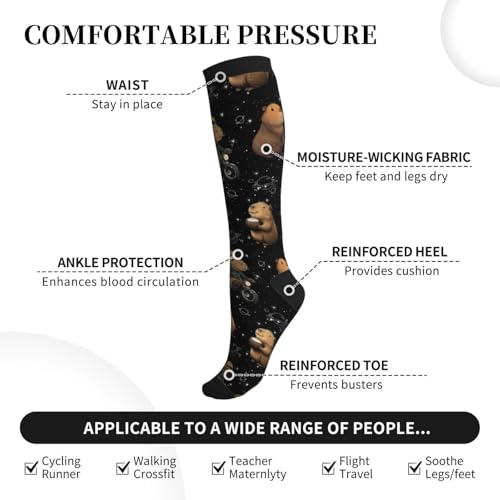 Compression Socks Knee High Circulation Support Socks For Women Men Athletic Running Work Hiking Cycling Travel - color: Capybaras