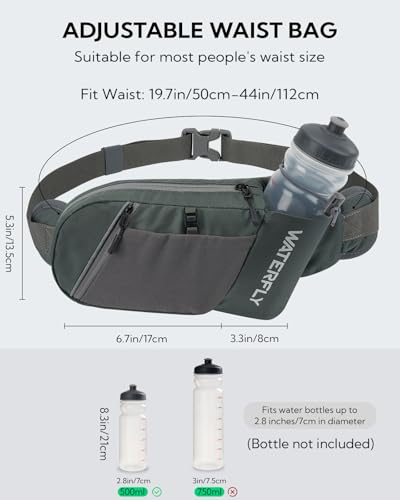 WATERFLY Water Bottle Fanny Pack, Hiking Hydration Belt for Women Men - color: Gray