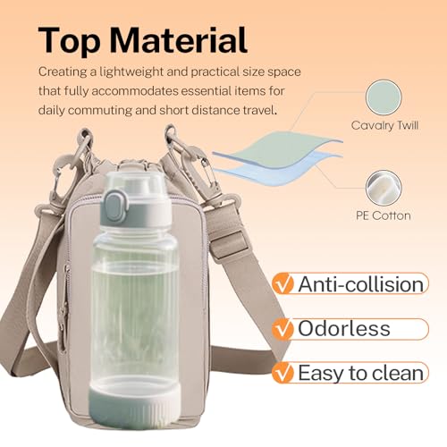 Water Bottle Holder with Phone Pocket for 40/32 oz,Water Bottle Holder/Sleeve with Adjustable Shoulder Strap and Charm. - color: Khaki