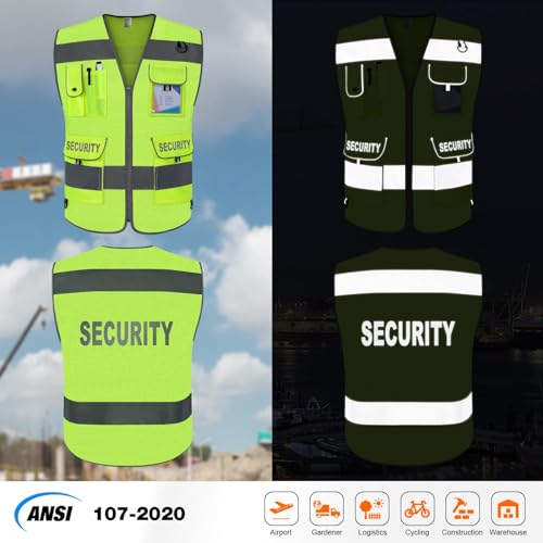 TCCFCCT Mesh Security Vest for Security Guard 9 Pockets High Vis, Yellow M - color: Yellow-bison 08, size: Medium