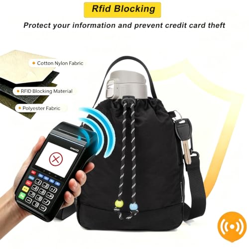 Water Bottle Carrier Bag with Strap, Water Bottle Holder Crossbody Backpack Handbags for Women Men for Hiking - color: Black